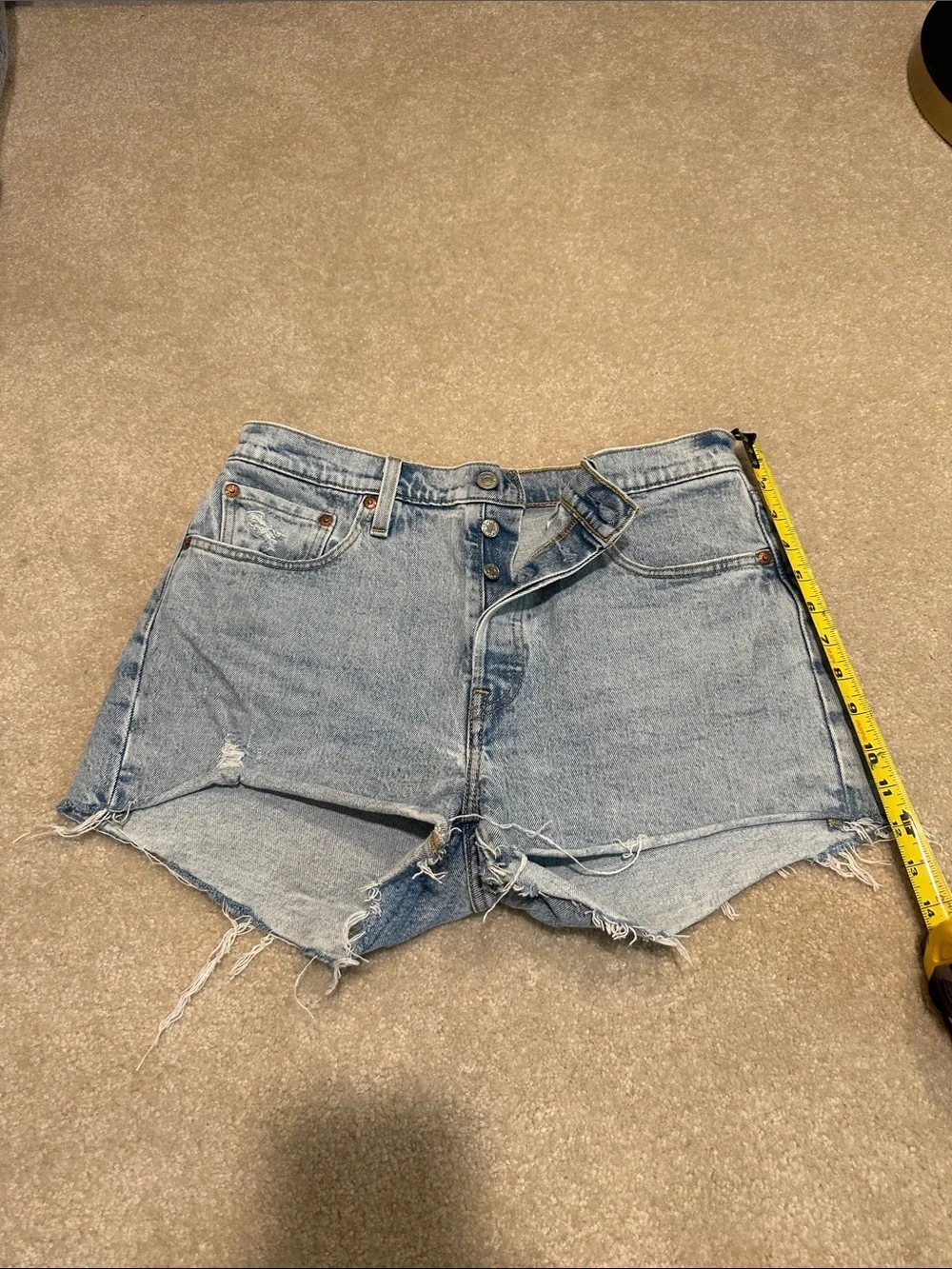 Levi's light blue distressed denim shorts